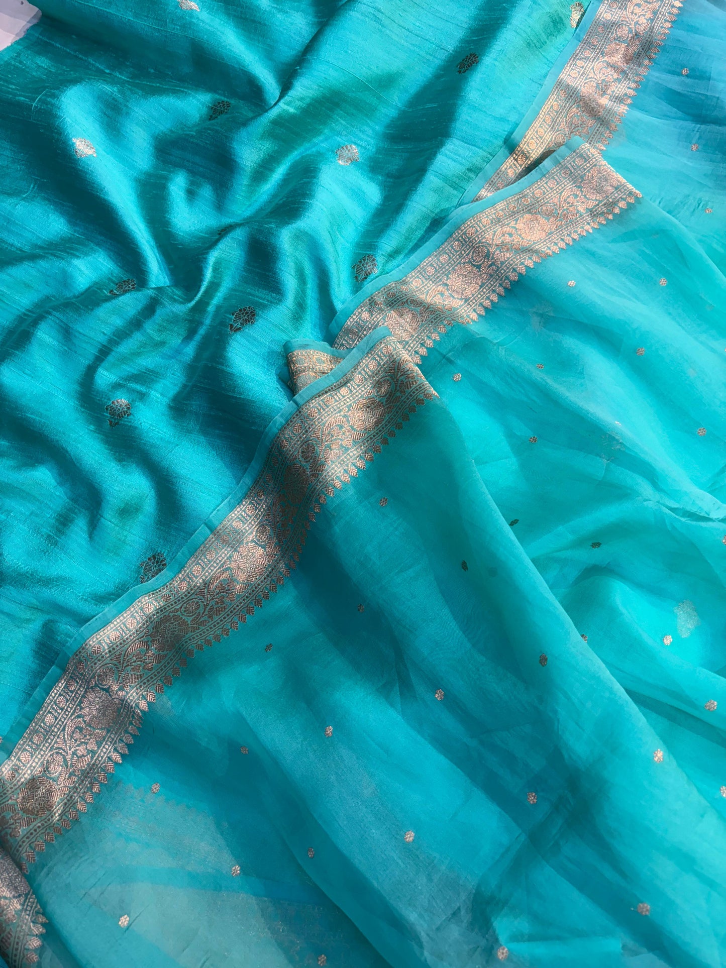 Raw Silk- Silk Dupion-3 Pcs Suit Set-Blue
