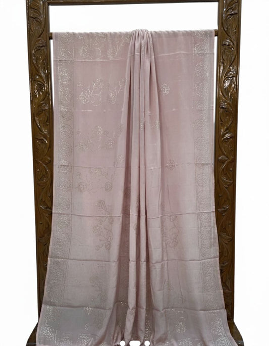 Pure Georgette Handloom Banarasi Saree with Swarovski Stone Work in Pastel Pink