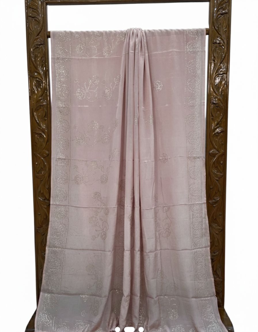 Pure Georgette Handloom Banarasi Saree with Swarovski Stone Work in Pastel Pink