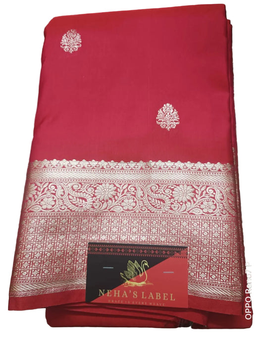 Red Kanjivaram Silk Saree | Bridal Silver Zari Wedding Wear for Women