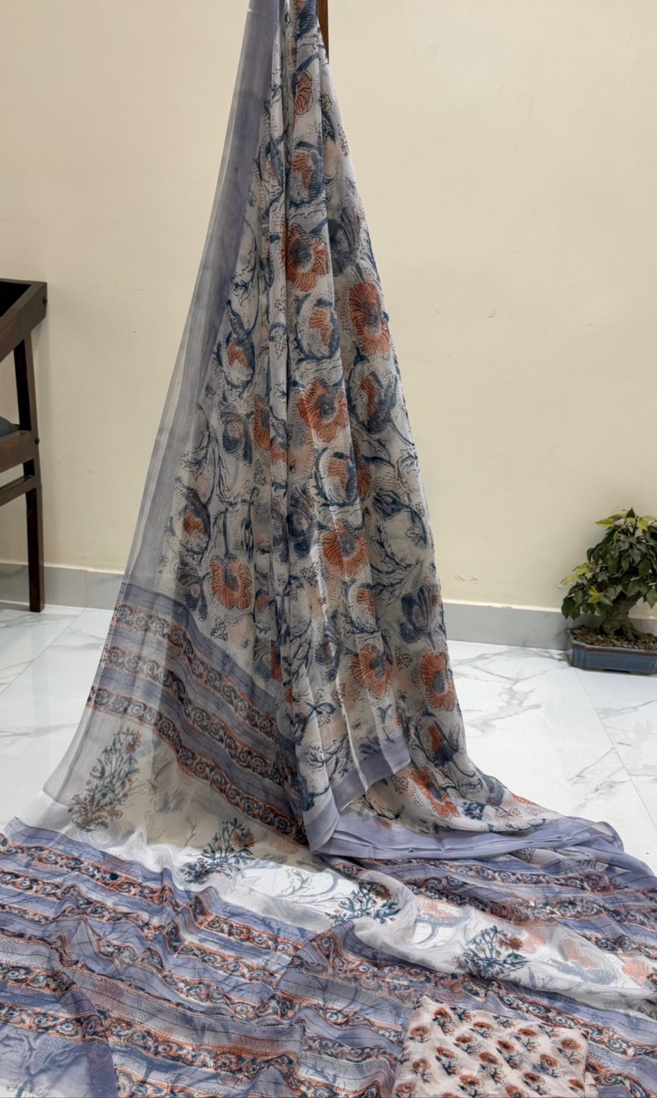 Premium hand block printed Chiffon Sarees