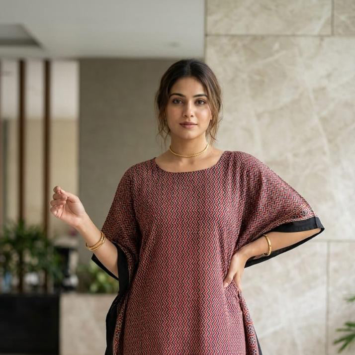 Ajrak Modal Kaftan in Red