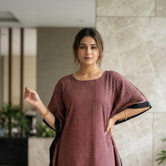 Ajrak Modal Kaftan in Red