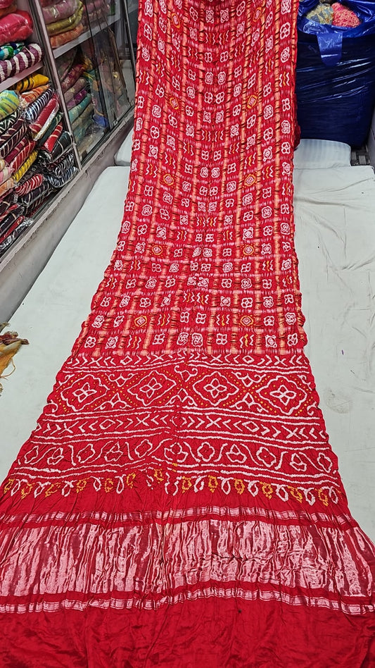 Gharchola Bandhej Saree in Gaji Silk in stunning shade of red