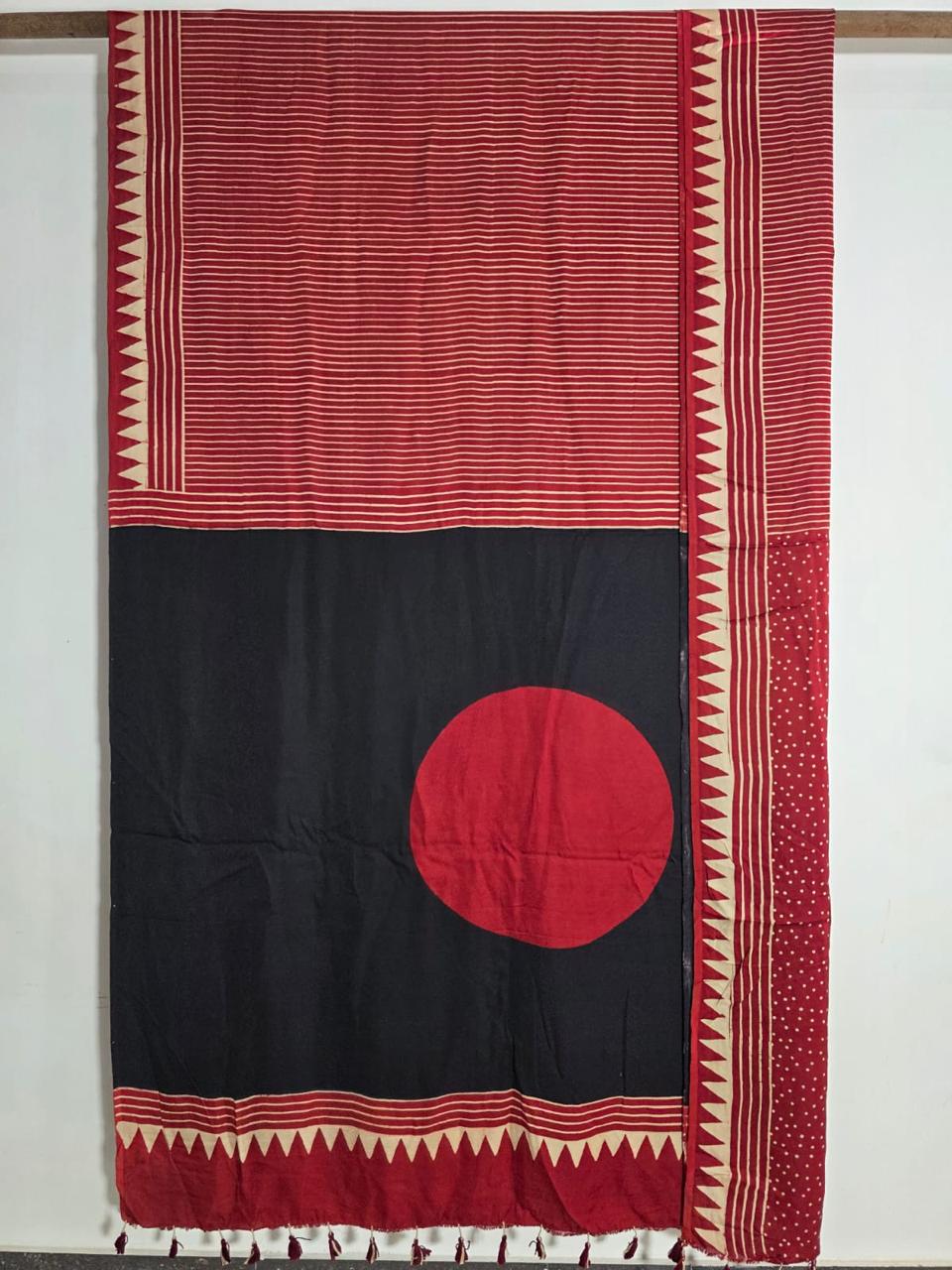 Ajrakh Block Printed Modal Silk Saree in Red