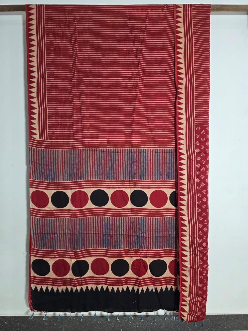 Ajrakh Block Printed Modal Silk Saree in Red
