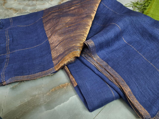 Pure Linen Saree in Blue