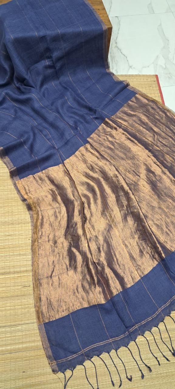 Pure Linen Saree in Blue