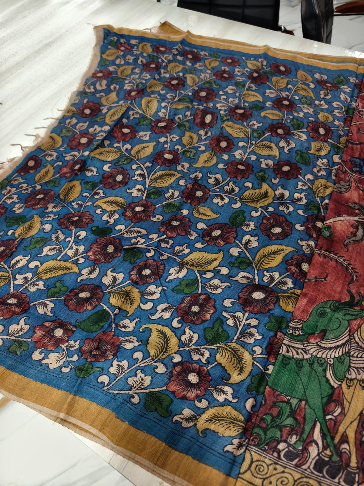 Srikalahasti kalamkari Saree in Tussar Silk