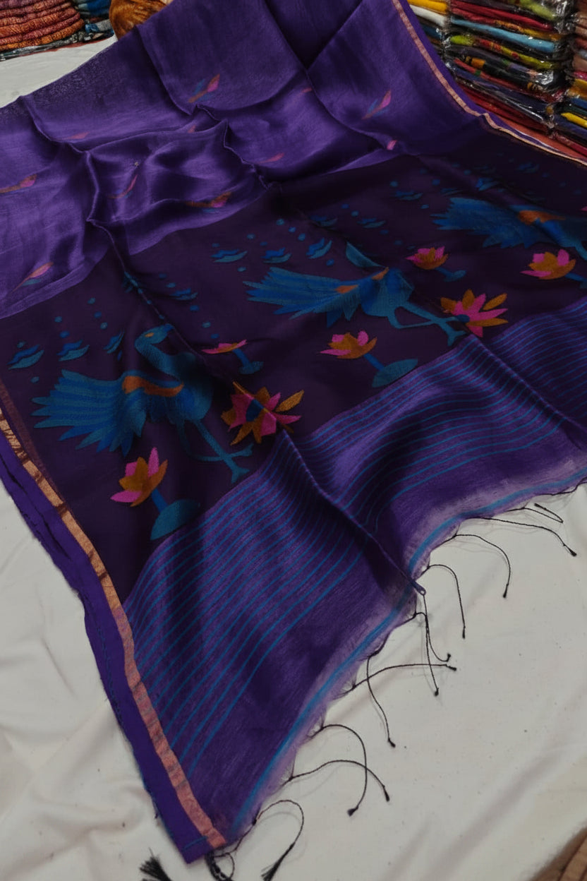 Exclusive silk linen hand jamdani weaving