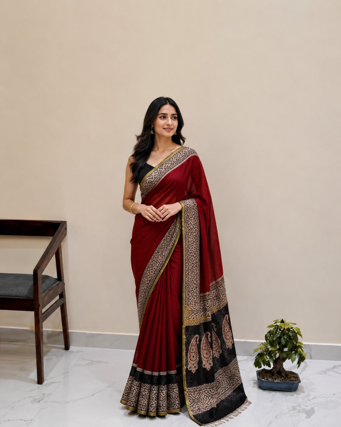 Premium hand block printed Chiffon Sarees
