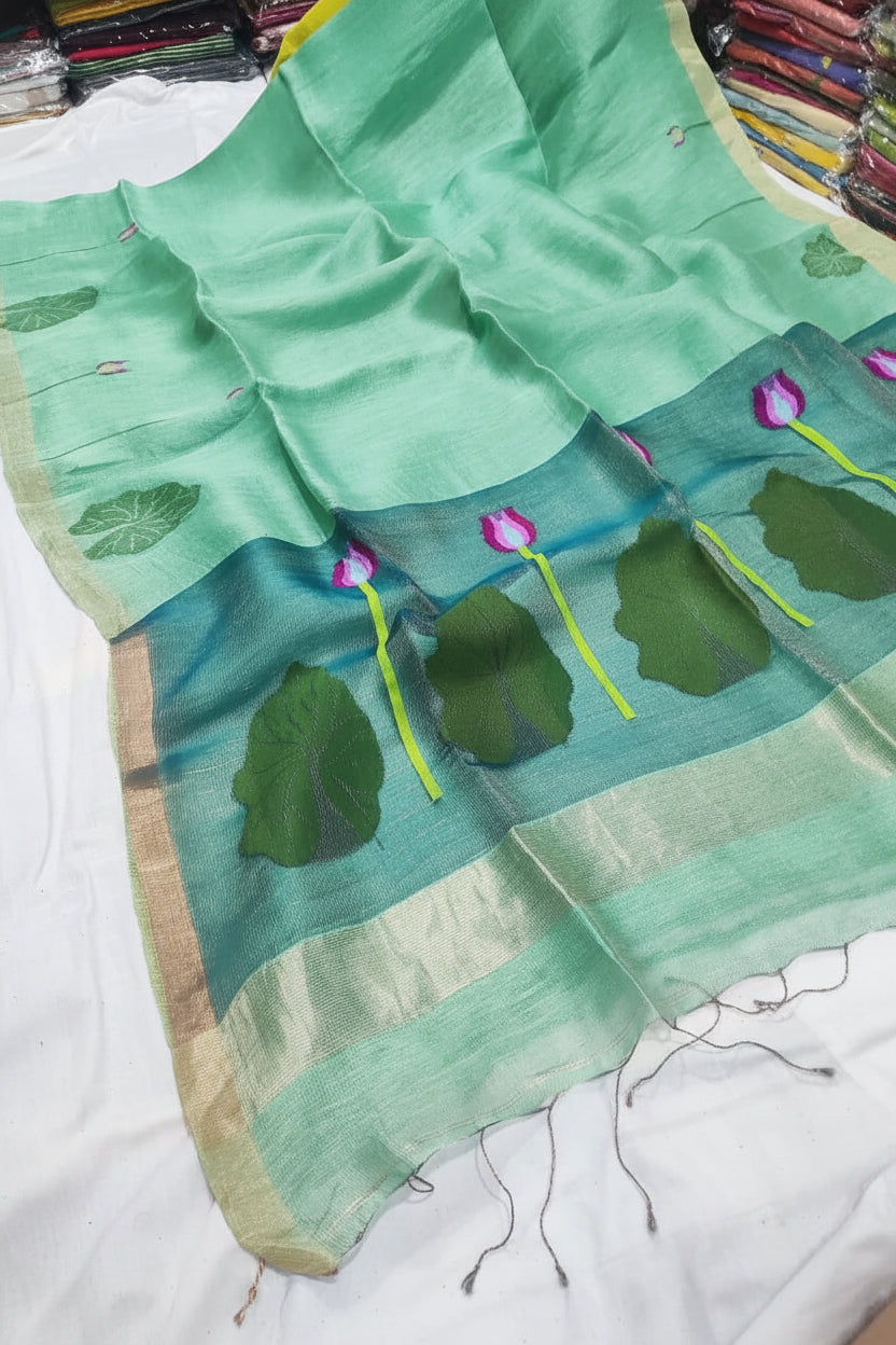 Exclusive Silk linen hand jamdani weaving with paithani pallu