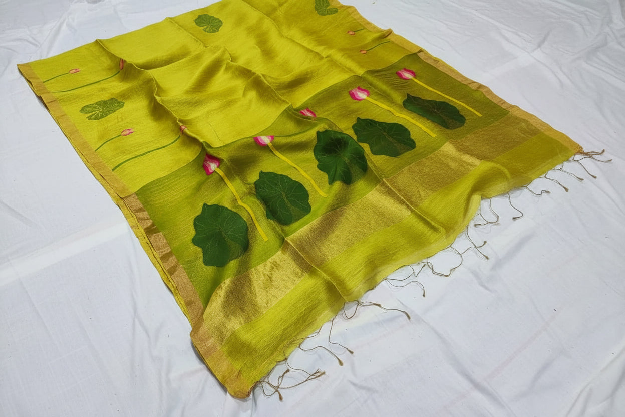 Exclusive Silk linen hand jamdani weaving with paithani pallu