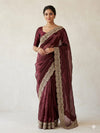 Heavy Party Wear Saree in Maroon with zardozi work