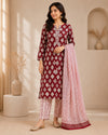 Bagh Print Office Suit — 3 Pc. Stitched Set (Pink)