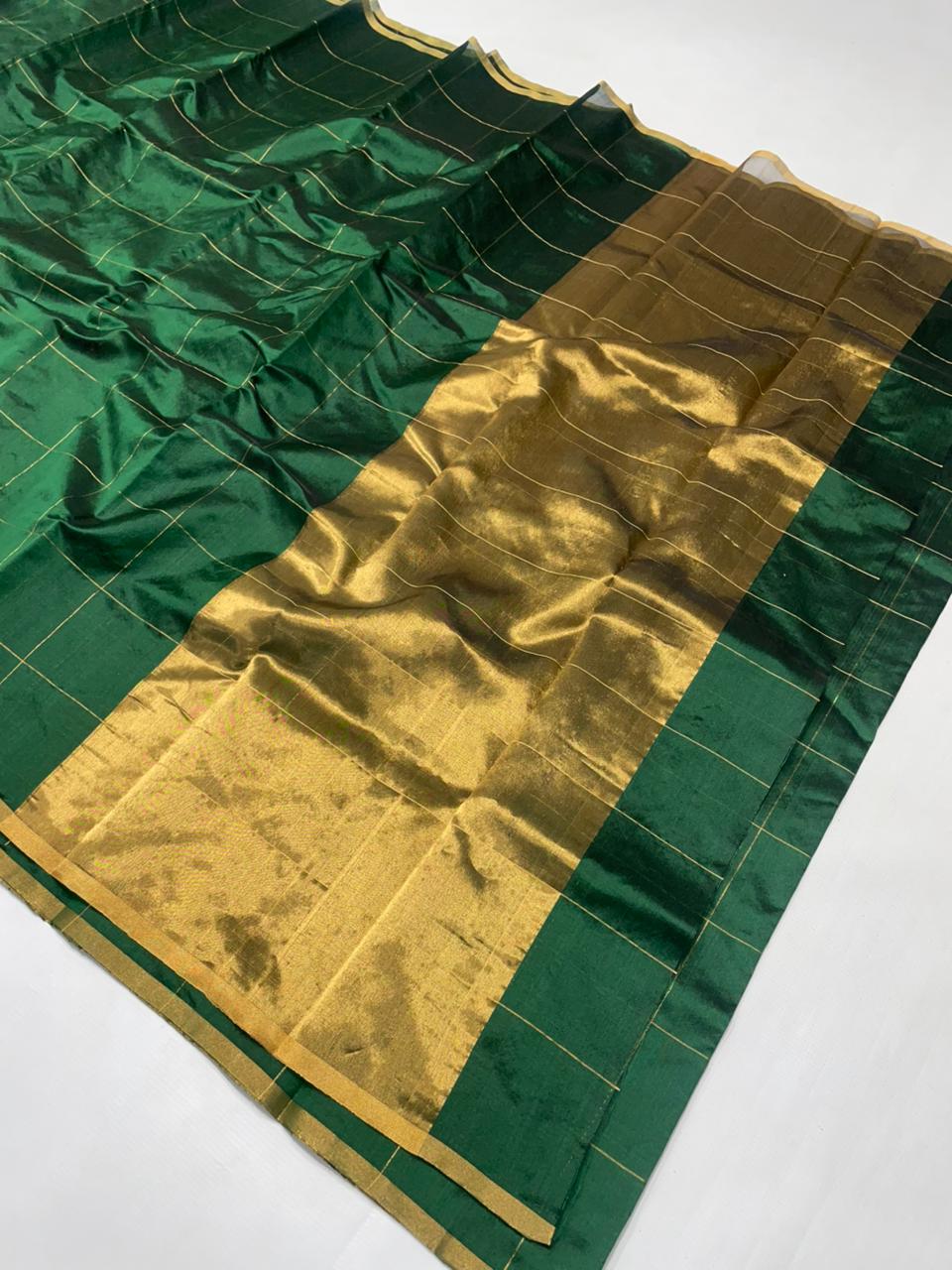 pure chanderi pattu silk- green with gold zari
