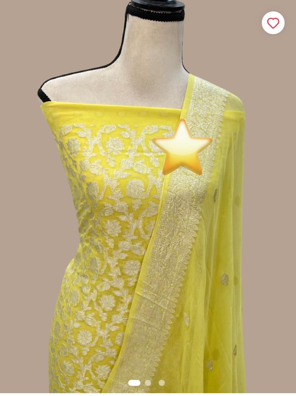 Yellow Pure Khaddi Georgette Banarasi Dress material | 3 Piece Silk Suit Set | Wedding Special