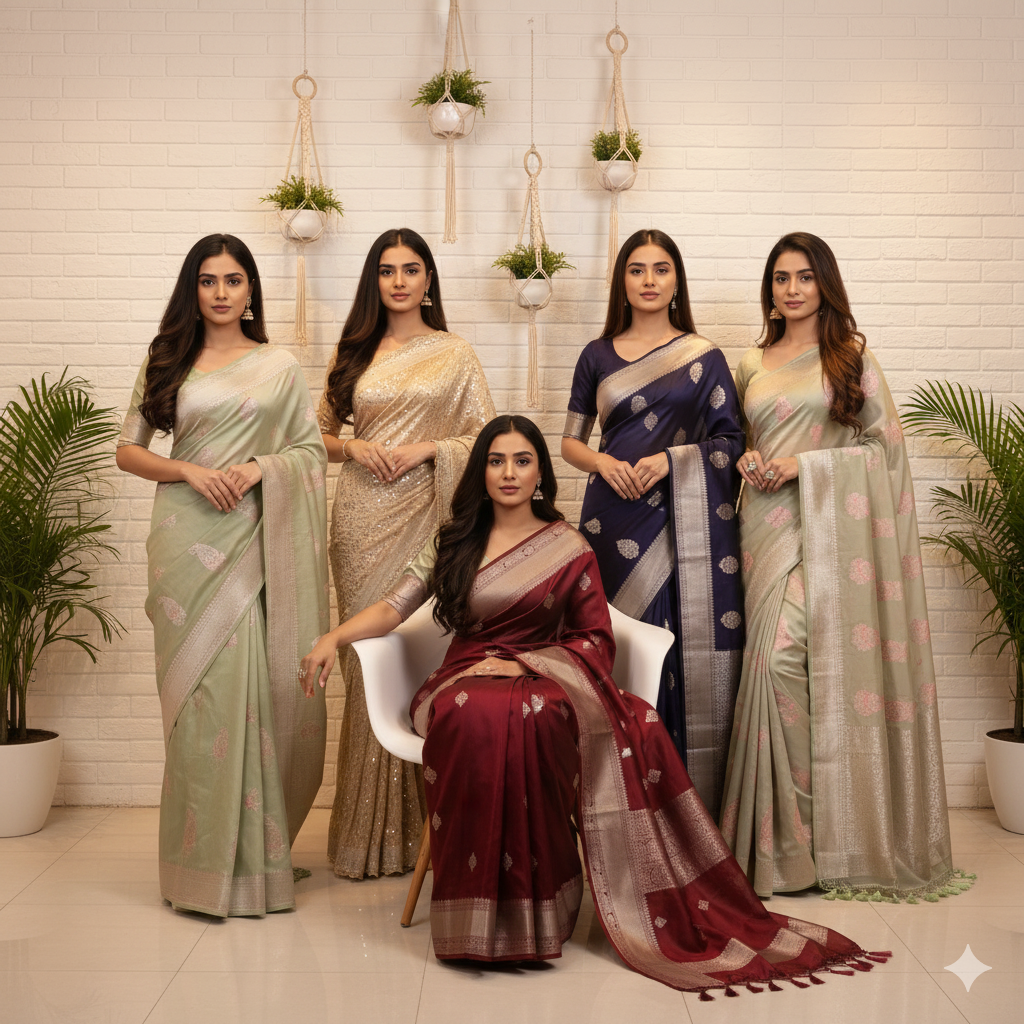 ⁠Sarees with Designer Blouse Sets