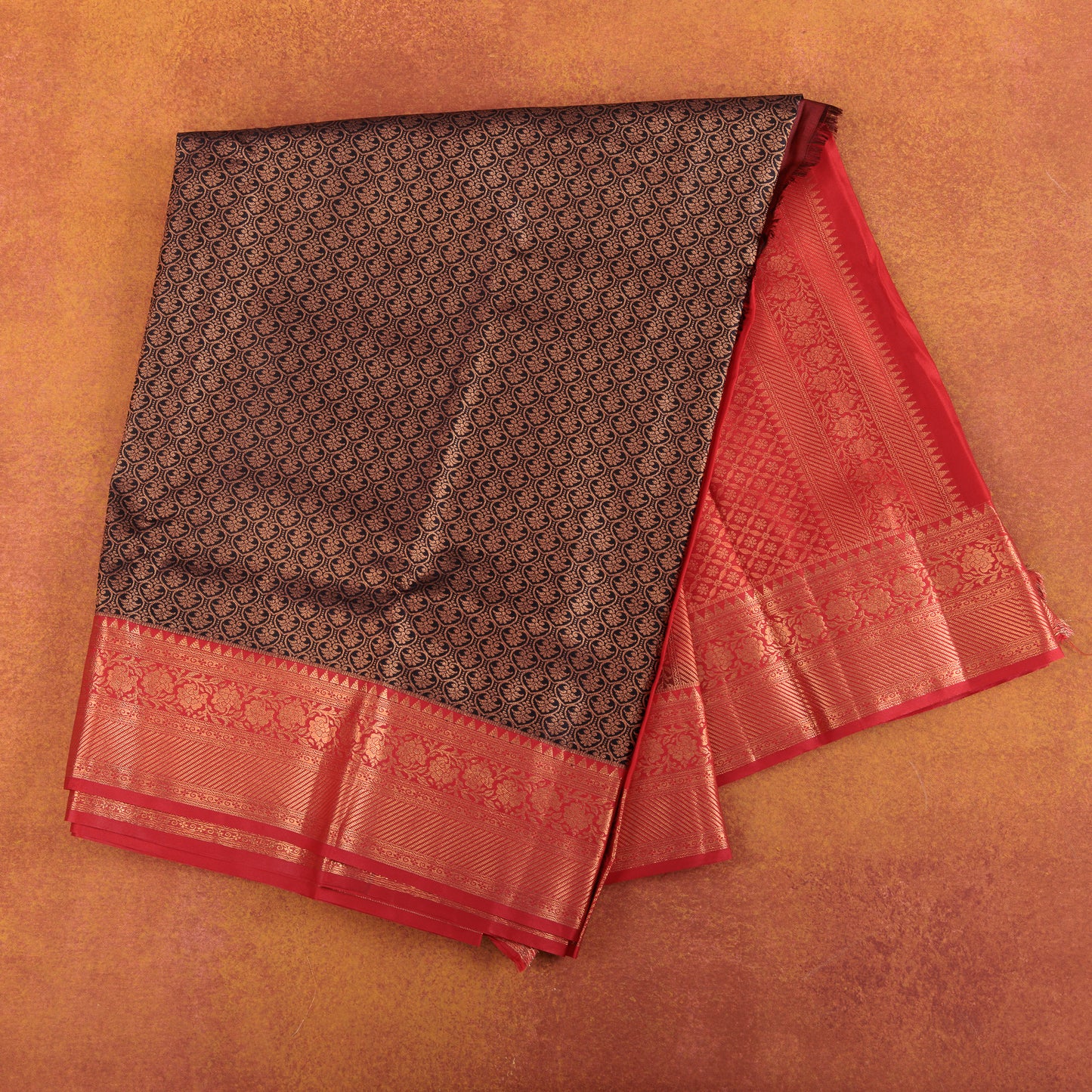 Brocade Kanjivaram Semi-Silk Saree | Contrast Border | Wedding & Party Wear