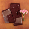 Deep-wine-kanjivaram-crepe-silk-saree-with-silver-zari-border.
