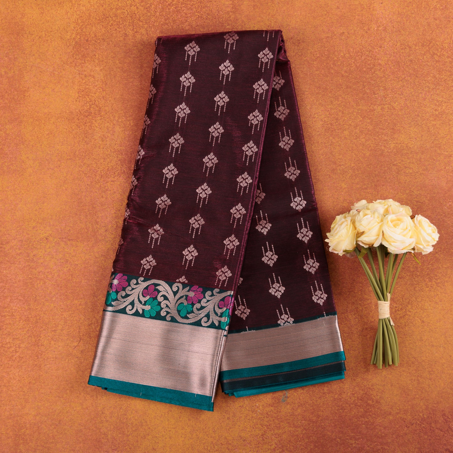 Marron Kanjivaram Semi-Silk Sareesarees with butis | All-Over Zari Butis | Wedding & Festive Wear