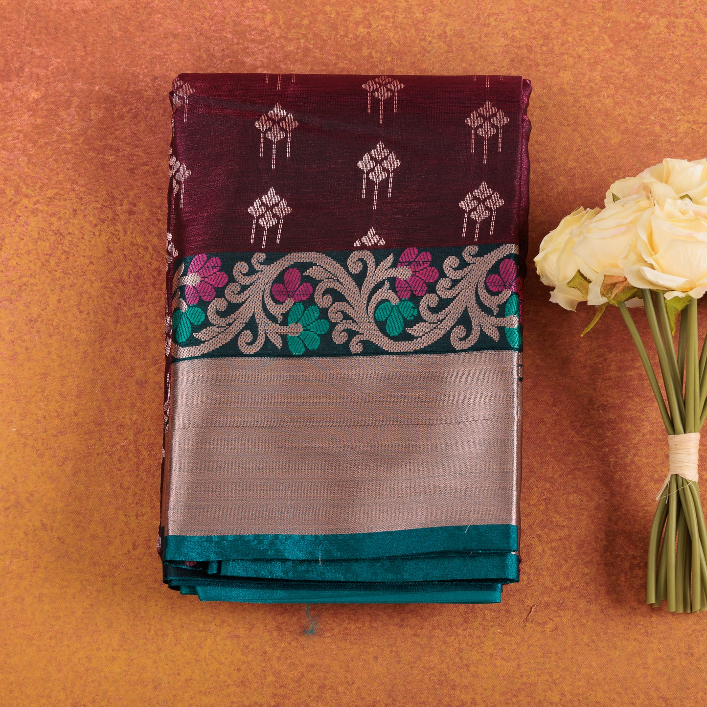 Marron Kanjivaram Semi-Silk Sareesarees with butis | All-Over Zari Butis | Wedding & Festive Wear