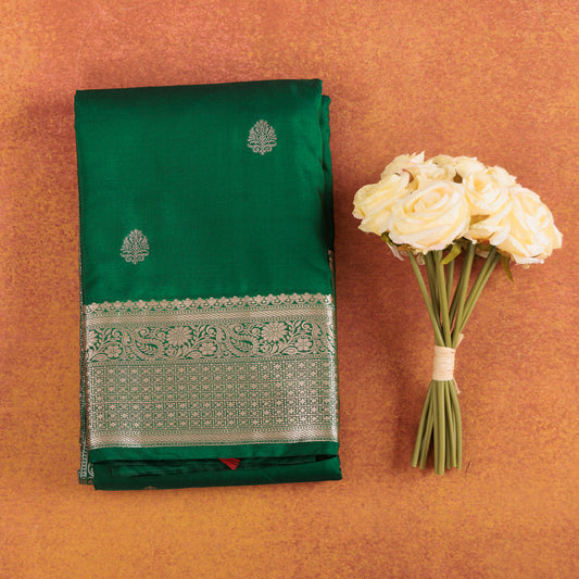 Kanjivaram Semi-Silk Saree With Silver Zari Butis Wedding and Festive Wear