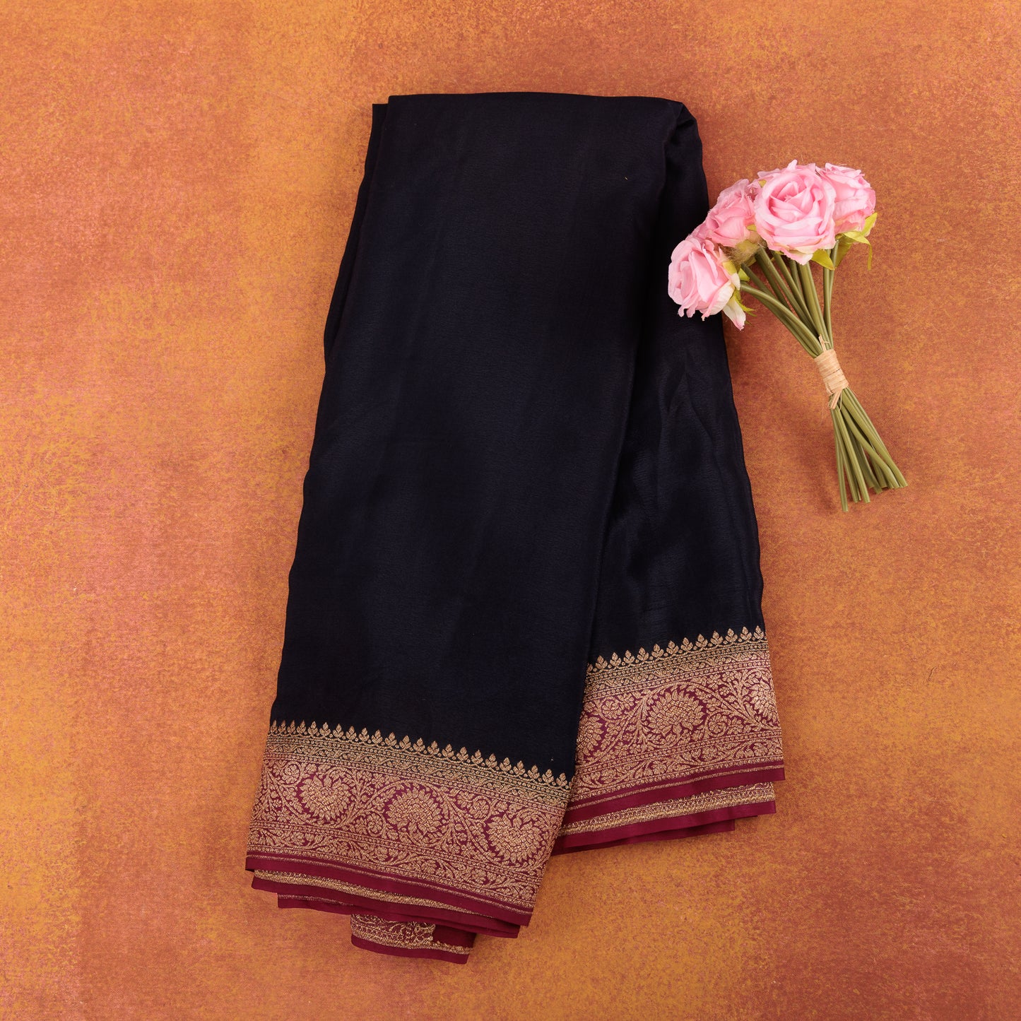 Crepe Banarasi Silk Saree | Rich Zari Border & Contrast Pallu