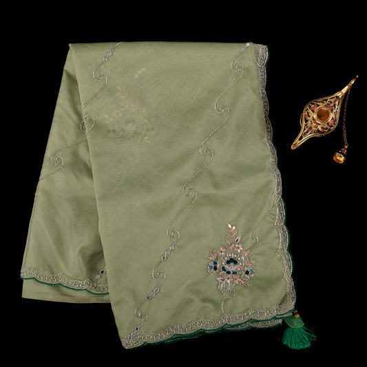 Buy Pista Green Organza Saree - Handwork Embroidery | Party Wear