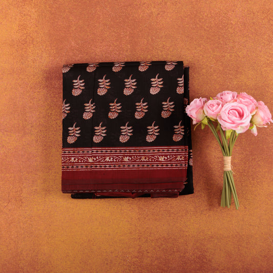 Handcrafted Chanderi Cotton Saree | Ethnic Print & Zari Border