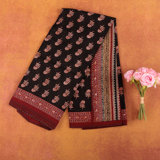 Handcrafted Chanderi Cotton Saree | Ethnic Print & Zari Border