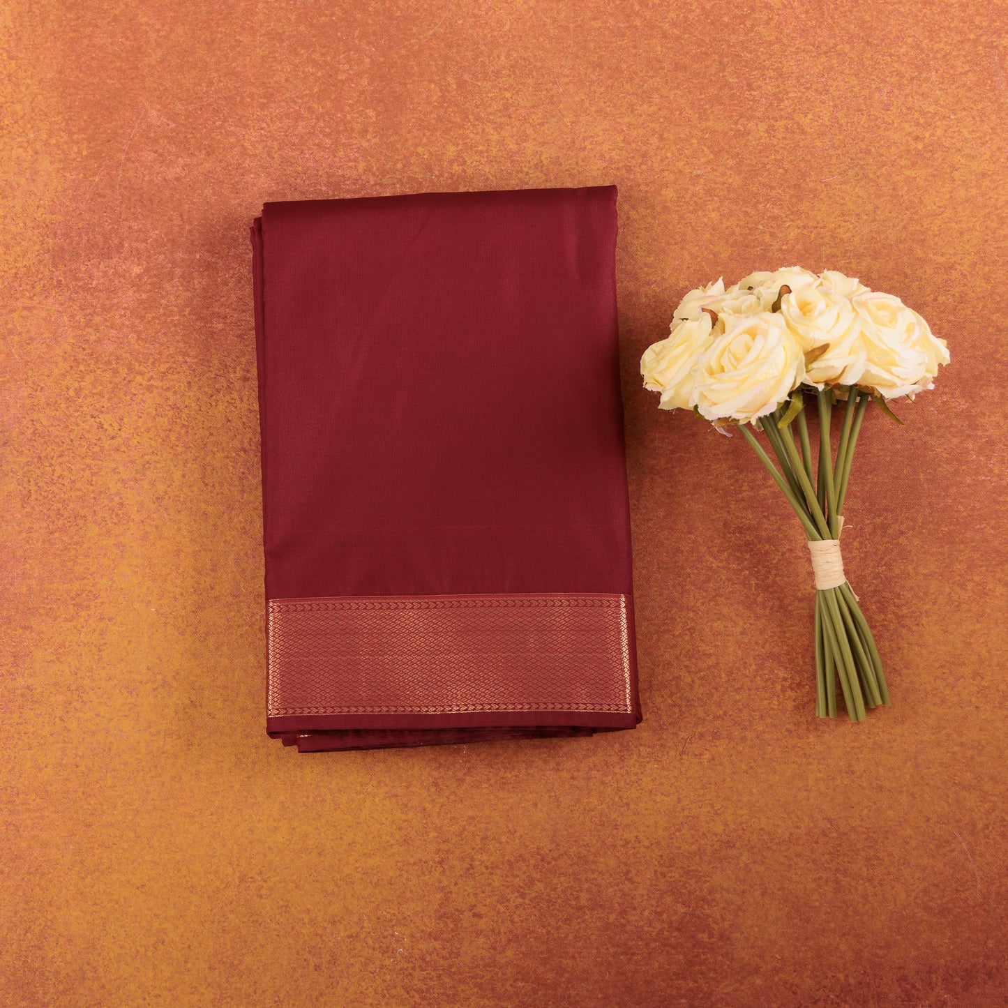 Plain Maroon Semi-Silk Kanjivaram Saree | Contrast Beige Blouse