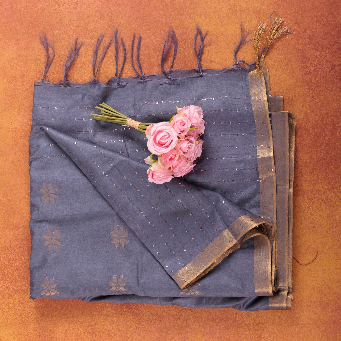 Premium Soft cotton Linen Silk Saree | Sequence Work & Zari Border | Festive Wear