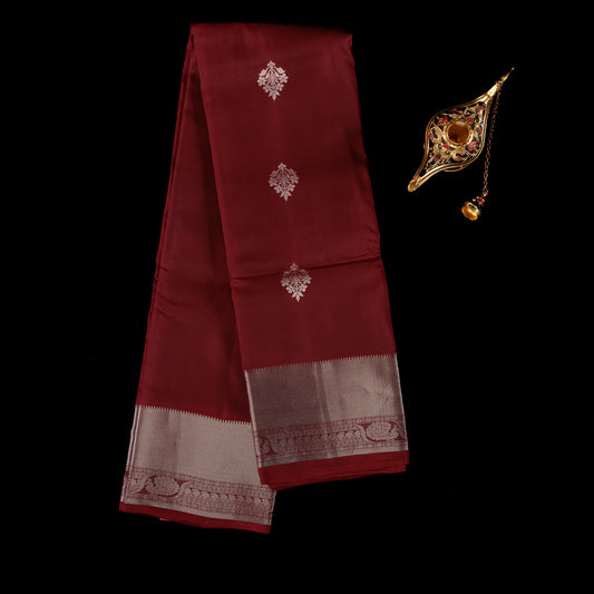 burgundy-kanjivaram-silk-saree-silver-zari-motifs-wedding-wear