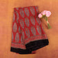 Red Silk Ajrak Modal Silk Saree with Traditional Hand Block Printed Ajrak Motifs and Black Contrast Border for Women