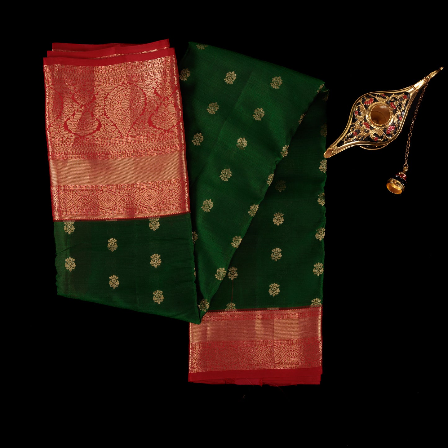 Green & Red Kanjivaram Silk Saree | Traditional Gold Zari Wedding Saree