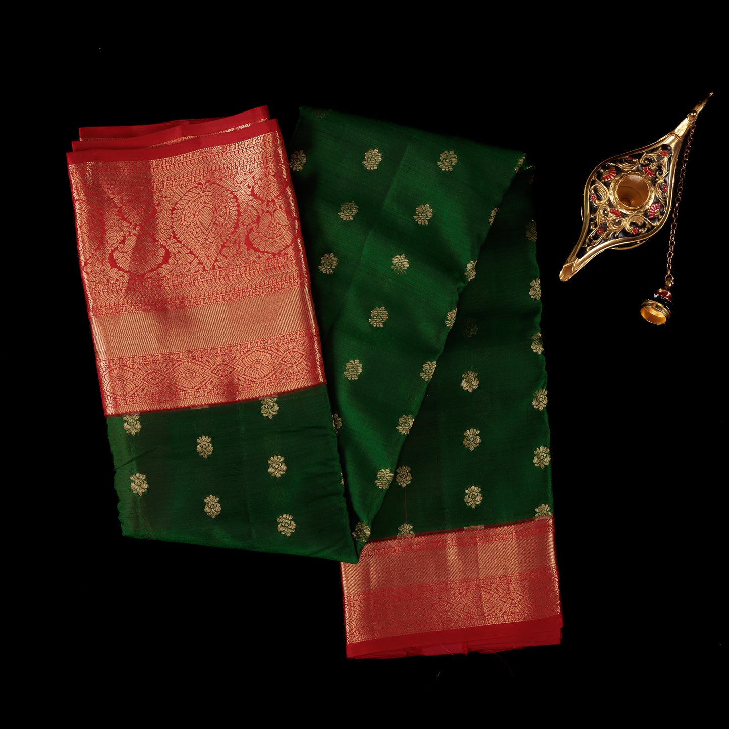 Green & Red Kanjivaram Silk Saree | Traditional Gold Zari Wedding Saree