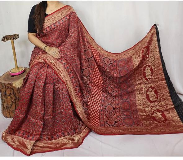 Dolla Modal Silk Saree | Red Banarasi Modal Silk | Soft Silk Saree with Heavy Zari Border | Wedding & Party Wear Saree