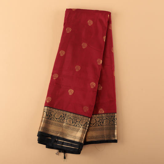 Maroon Kanjivaram Semi-Silk Saree | Black Border & Gold Butti Work