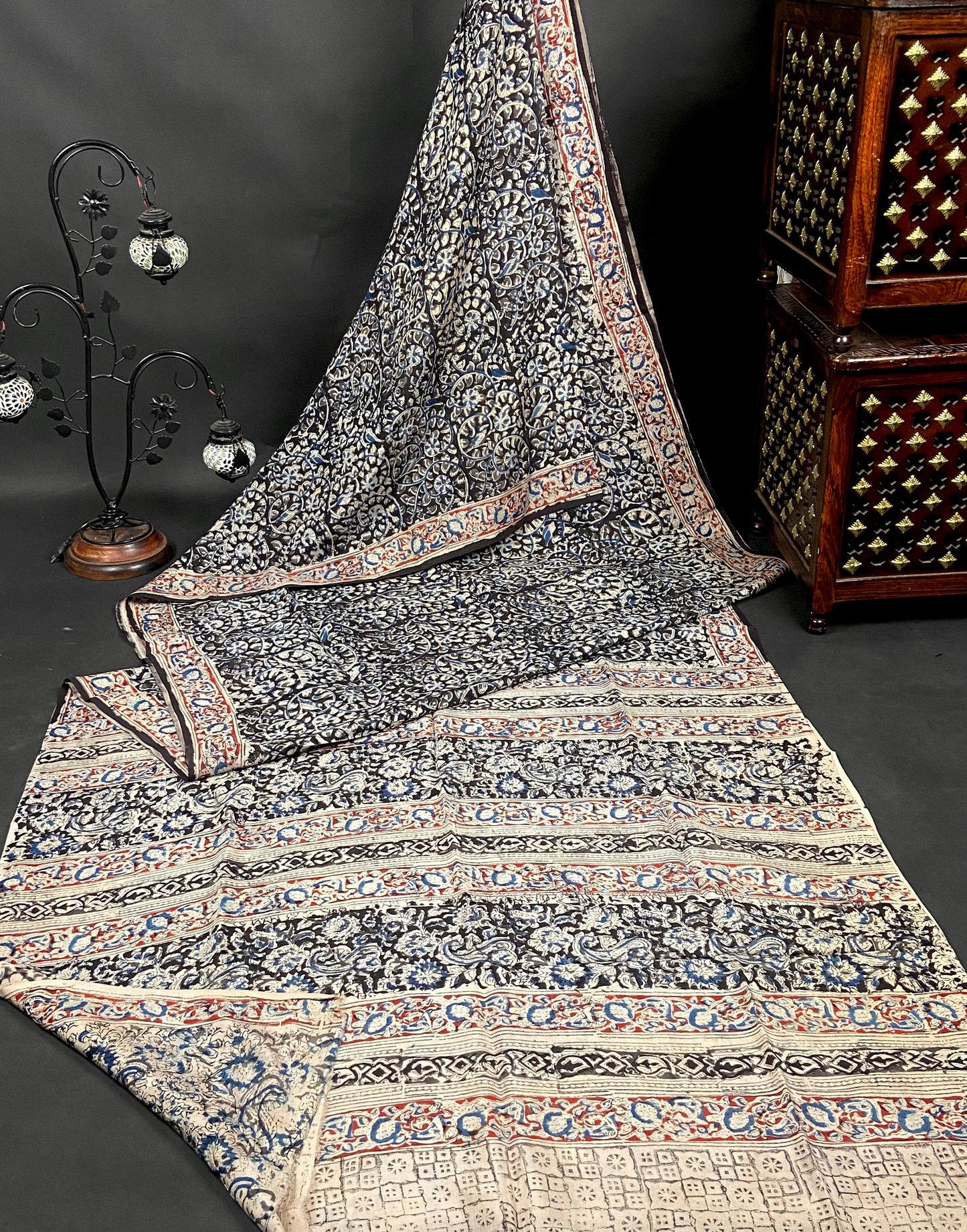 Handblock Kalamkari Chennuri Silk Saree