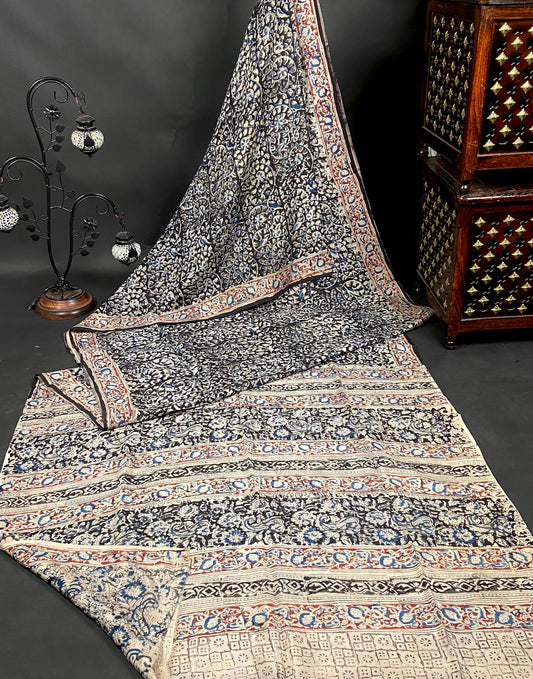 Handblock Kalamkari Chennuri Silk Saree