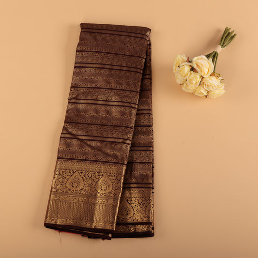 Chocolate Brown Kanjivaram Semi Silk Saree | Designer Zari Work Wedding Wear