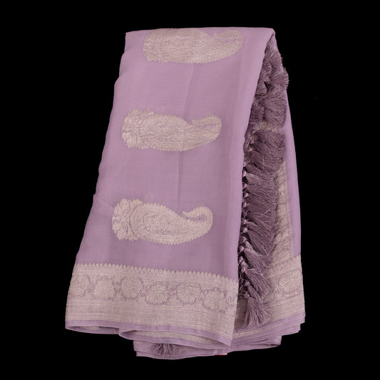 lavender-khaddi-chiffon-banarasi-saree-silver-zari-buti-handloom-wedding-wear