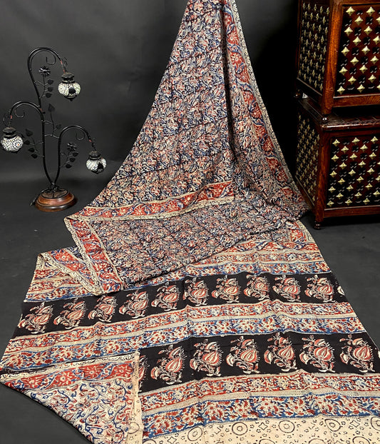 Handblock Kalamkari Chennuri Silk Saree