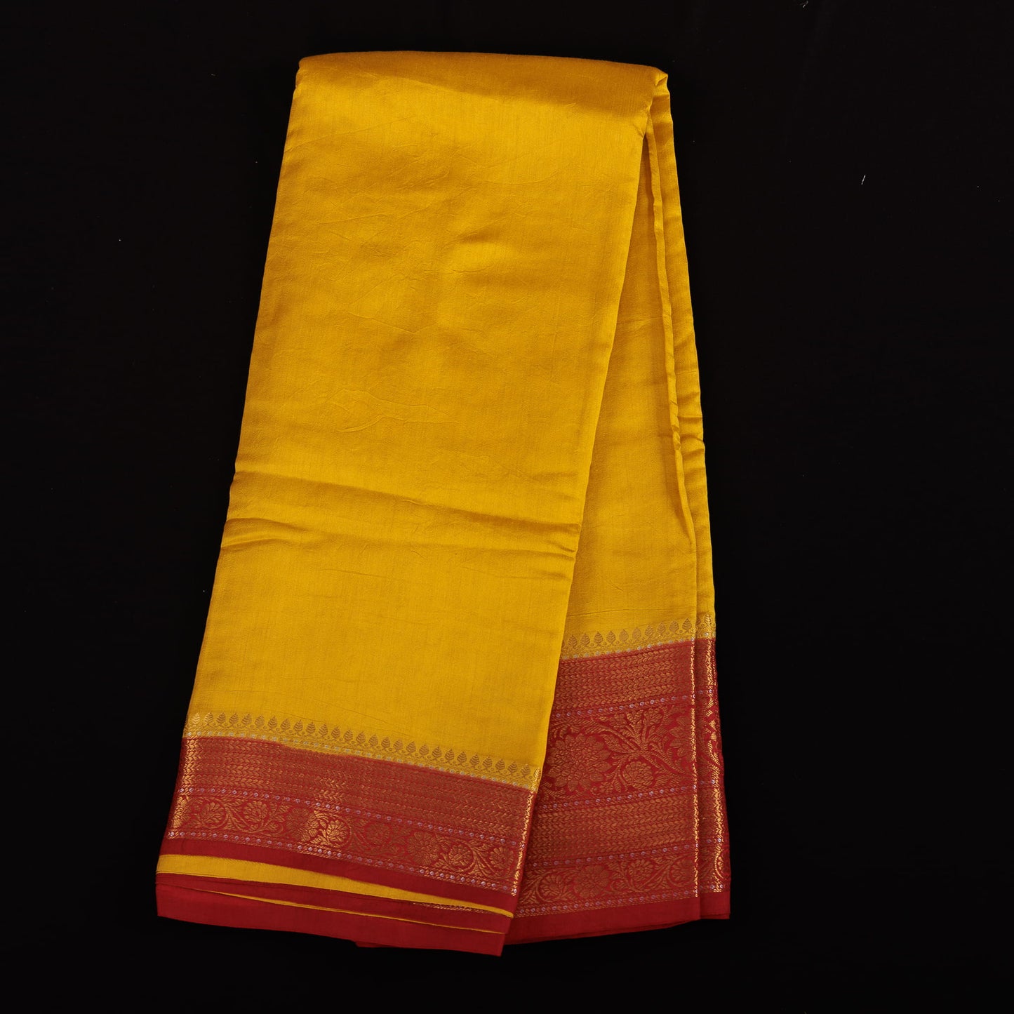 Golden Yellow Banarasi Silk Saree | Maroon Border Wedding Wear Saree