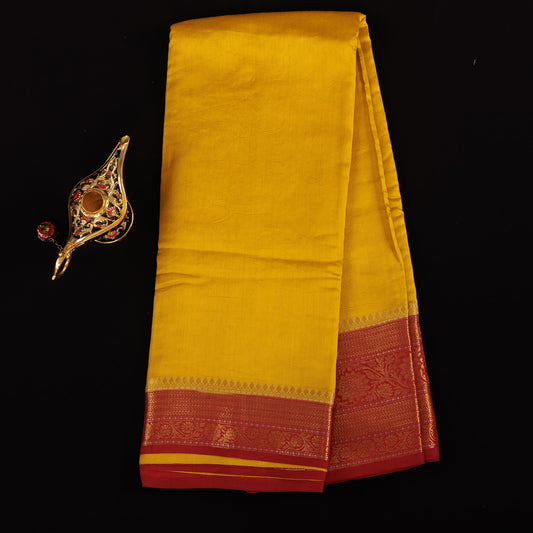 golden-yellow-banarasi-silk-saree-maroon-border-gold-zari-wedding-wear