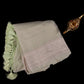 Sage green pastel Banarasi chiffon saree with silver zari border and tassels for women