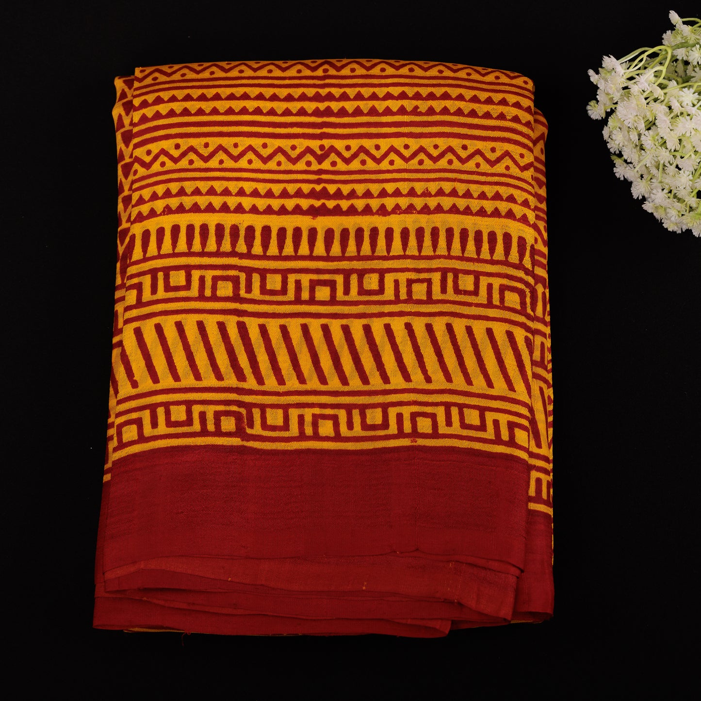 Bishnupuri 3-Ply Silk Saree | Handblock Printed Pure Silk | Festive
