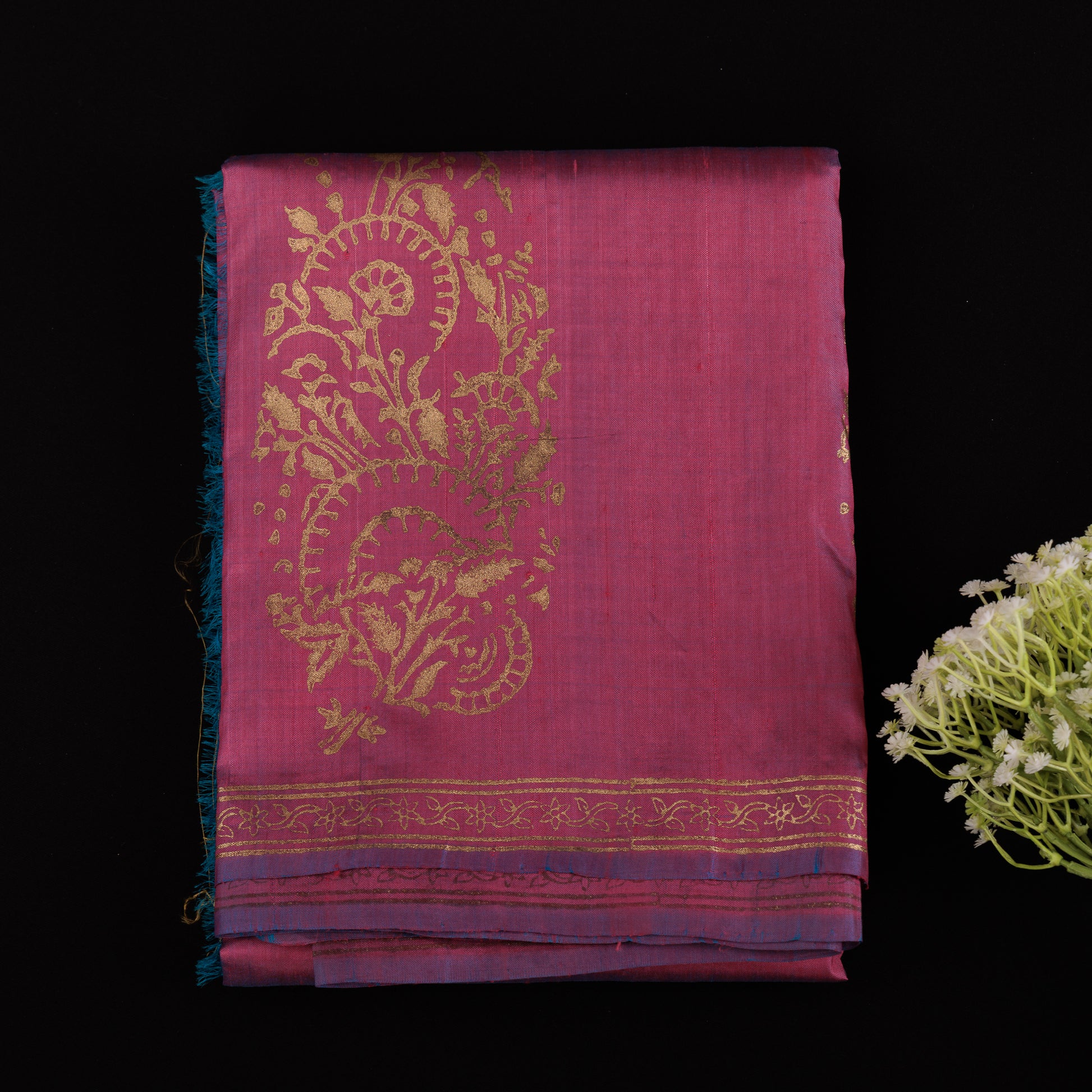 gold-khari-hand-block-printed-bishnupur-katan-silk-saree-statement-paisley-border