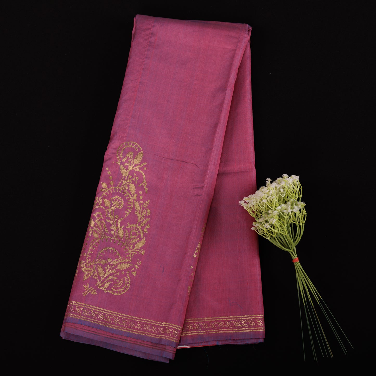 Bishnupur Katan Silk Saree | Gold Khari Hand Block Print | Statement Paisley Saree